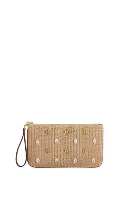 Rebecca Minkoff Ashlee Raffia Wristlet Pouch with Seashell Accents