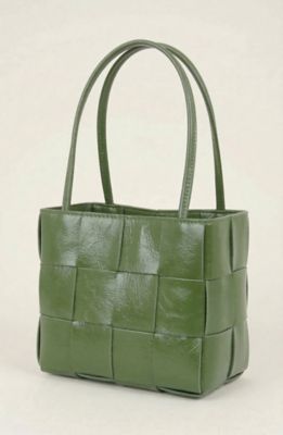 Modenaire Woven Leather Mini Shoulder Bag with Adjustable Crossbody Strap, Green