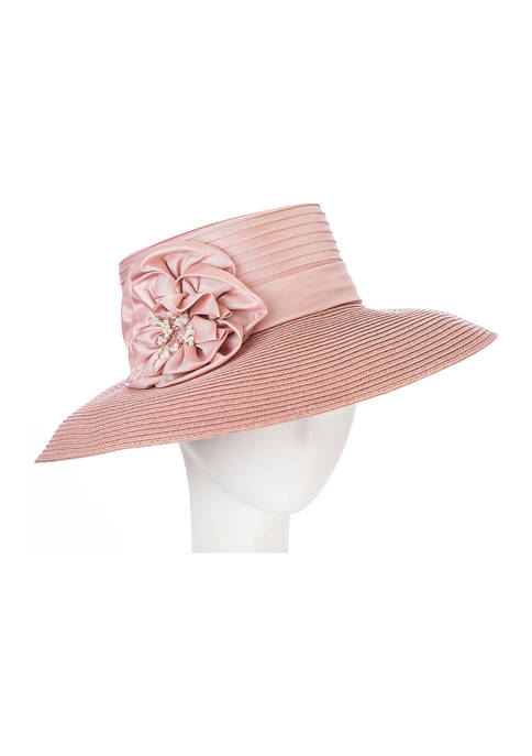Taffeta Braid Lampshade Dress Hat with Satin Flower