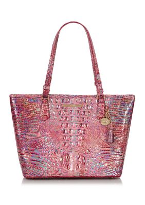 BRAHMIN Melbourne Collection Tia Red Flare Top Zip Tote Bag
