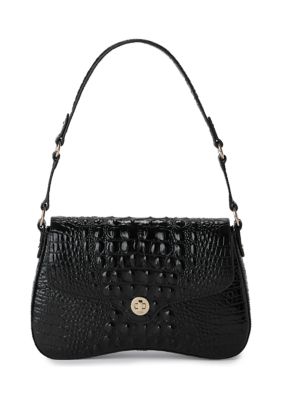 Brahmin Nerida Croc Embossed Leather Shoulder Bag Black