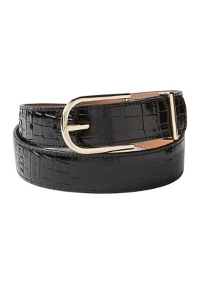 Brahmin Women's Medium Leather Gold Buckle Belt, Black, Large