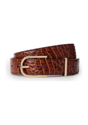 Brahmin Women's Medium Leather Gold Buckle Belt, Large
