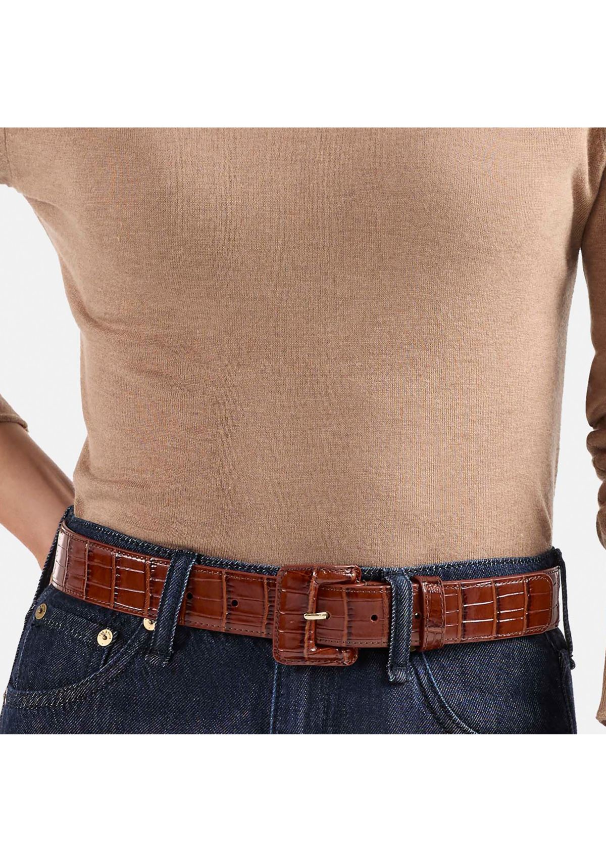 Wide Covered Leather Buckle Belt 