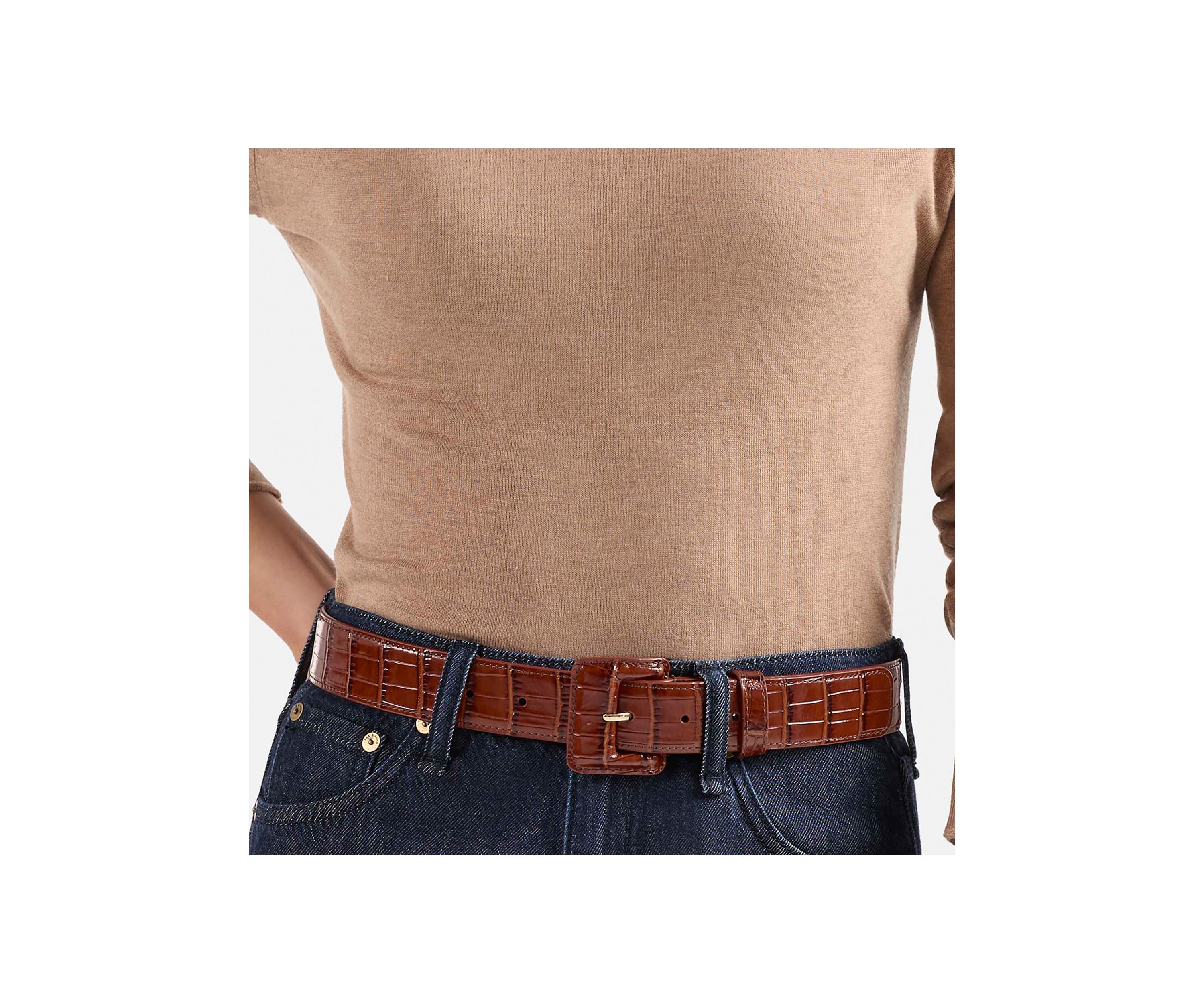 Wide Covered Leather Buckle Belt 
