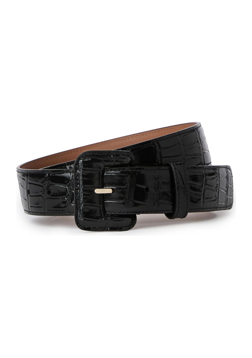 Wide Covered Leather Buckle Belt 