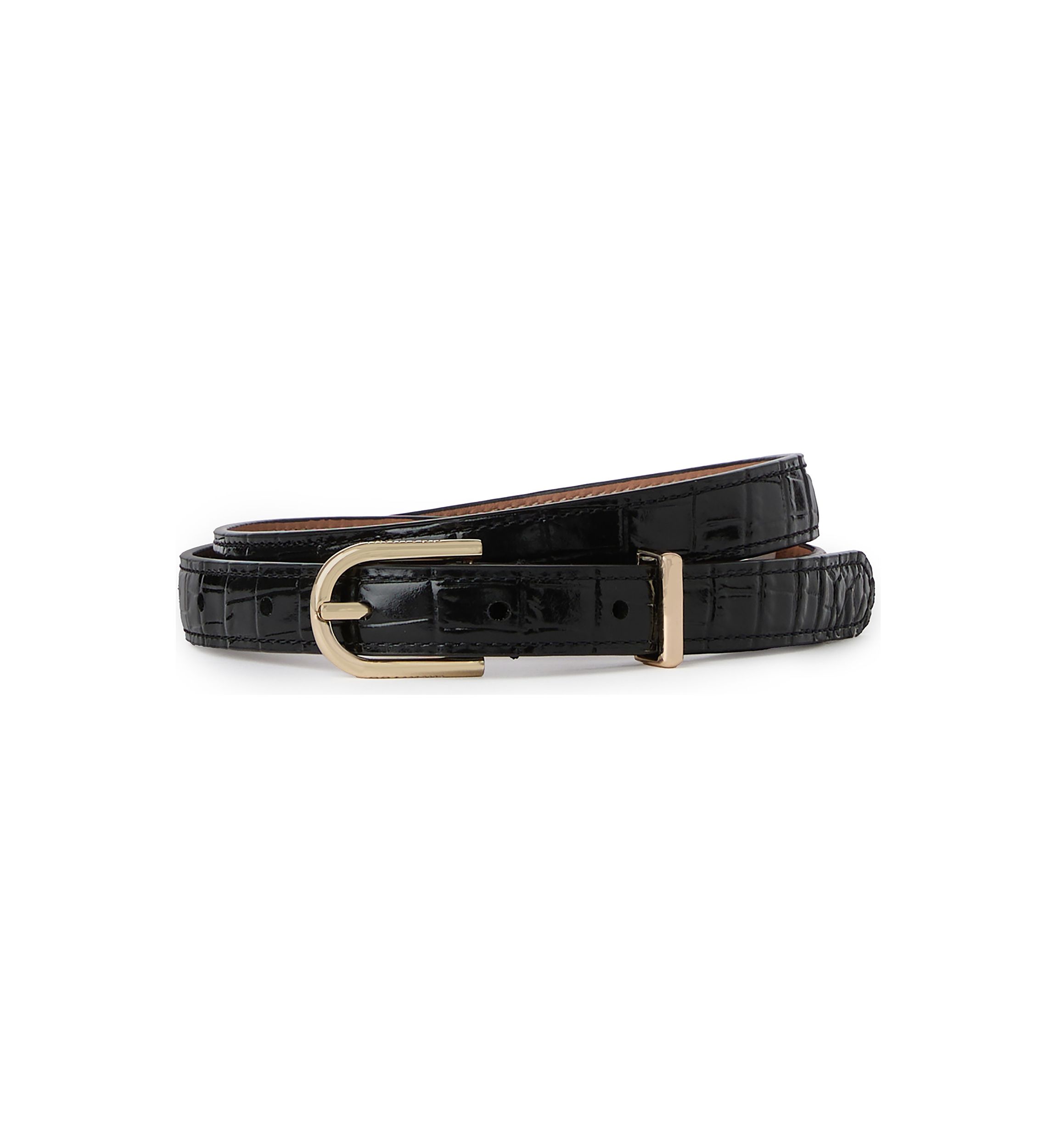 Skinny Leather Gold Buckle Belt