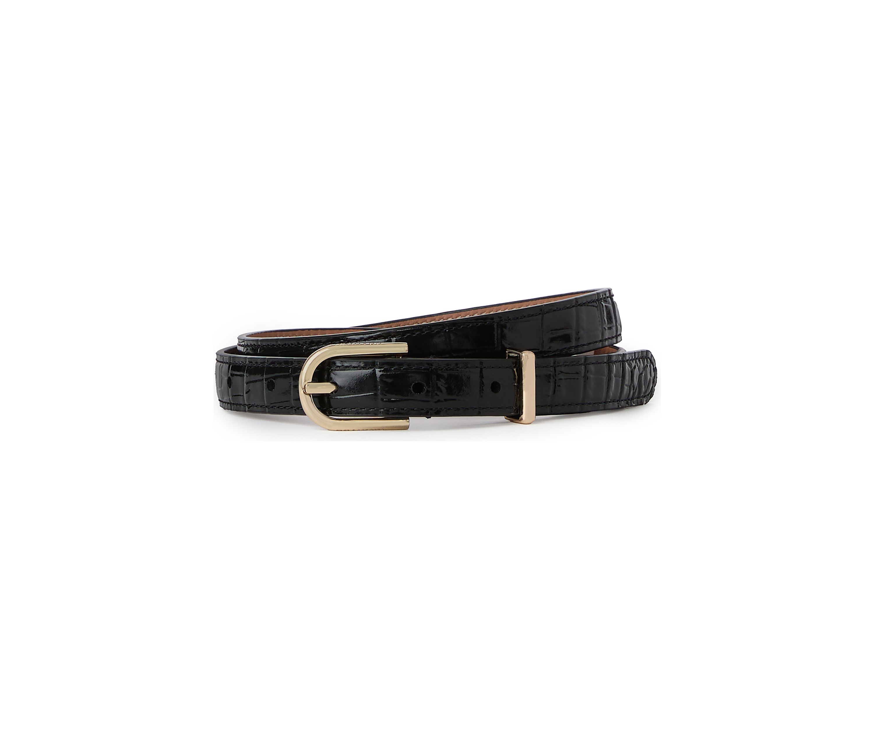 Skinny Leather Gold Buckle Belt