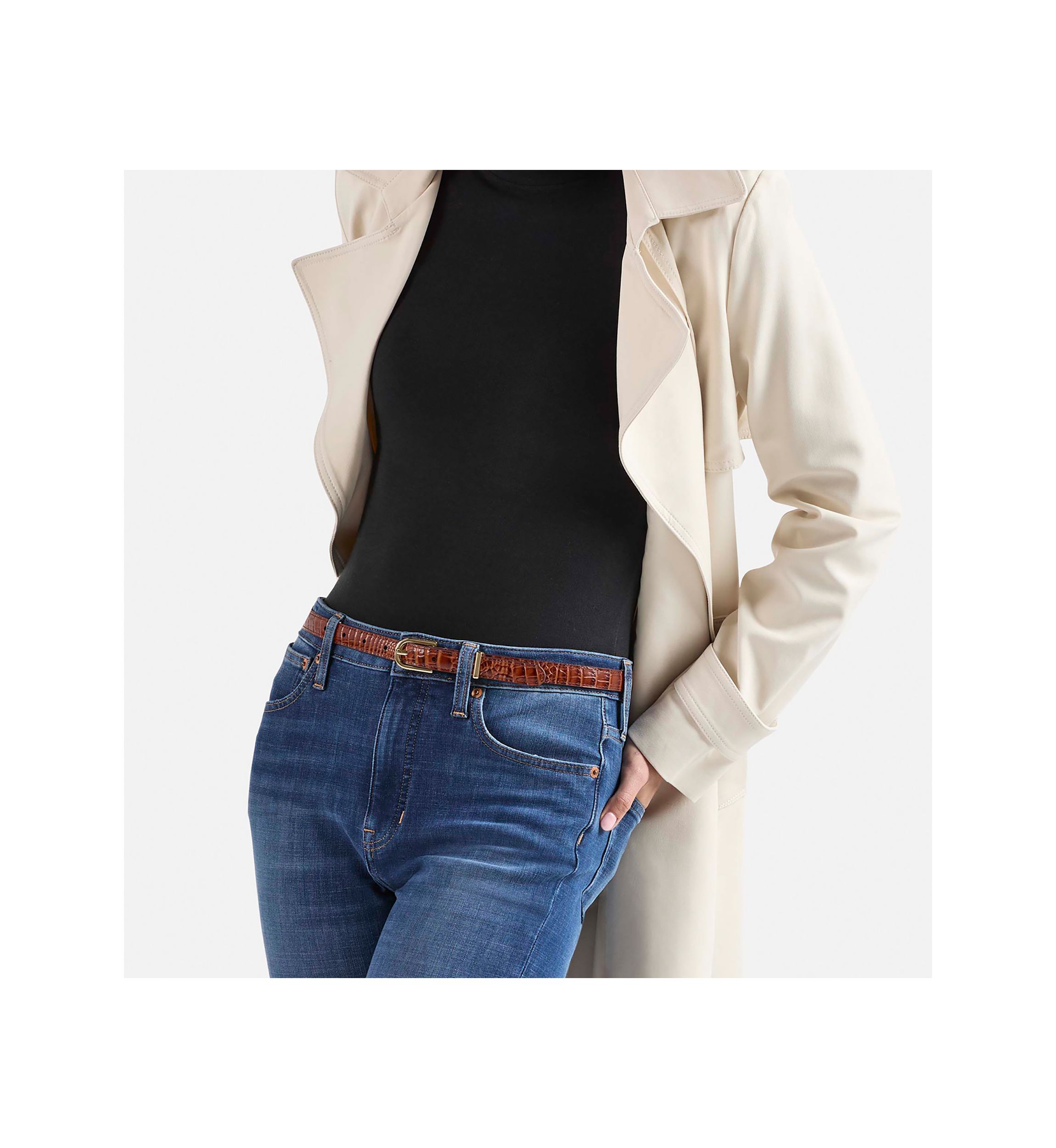 Skinny Leather Gold Buckle Belt