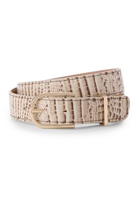 Brahmin Women's Medium Leather Gold Buckle Belt, Gray, Small