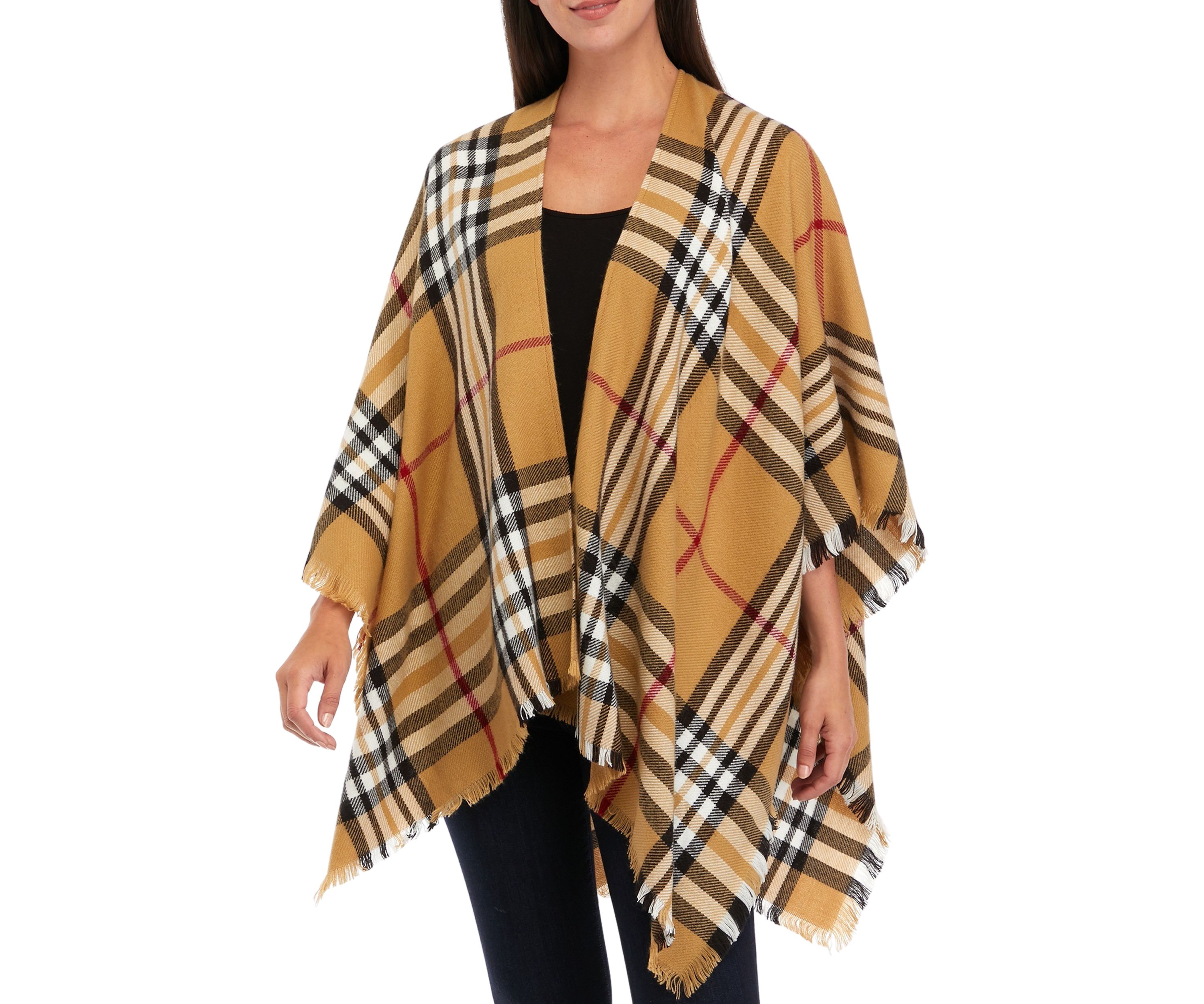 Womens Exploded Plaid Ruana Wrap