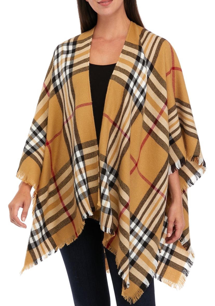Womens Exploded Plaid Ruana Wrap