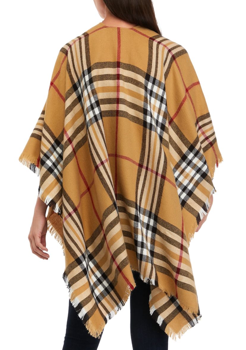 Womens Exploded Plaid Ruana Wrap