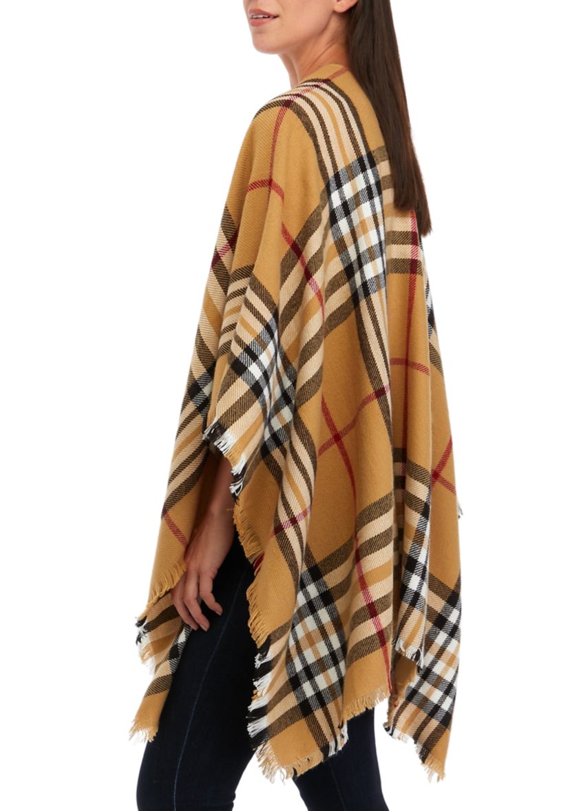 Womens Exploded Plaid Ruana Wrap