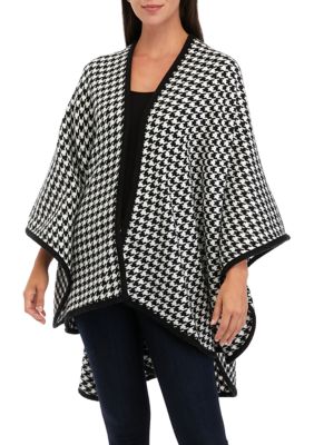 V Fraas Women's Classic Houndstooth Pattern Ruana Wrap with Black ...