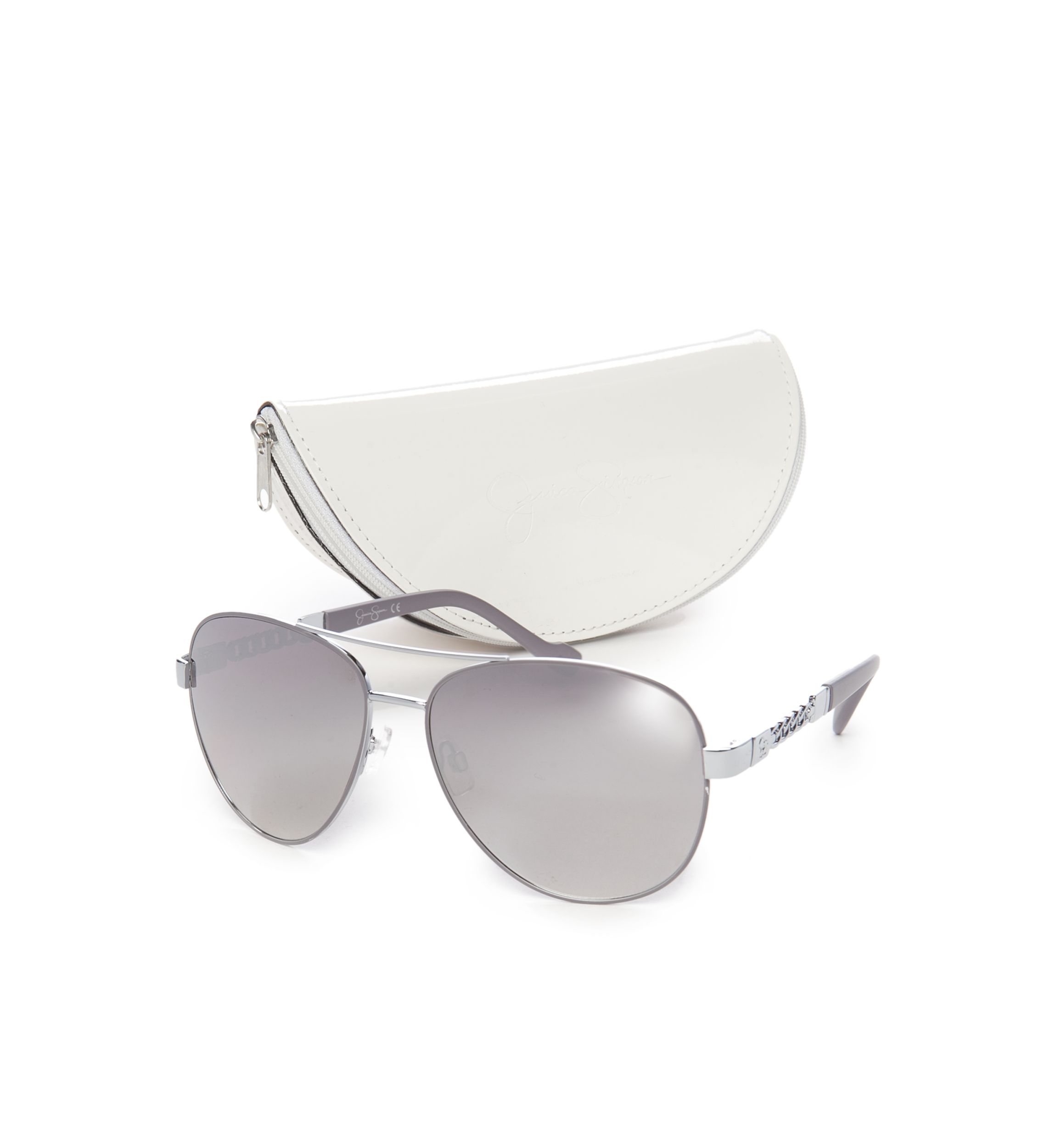 Jessica Simpson Mirrored Chain Temple Aviator | Belk display picture 2
