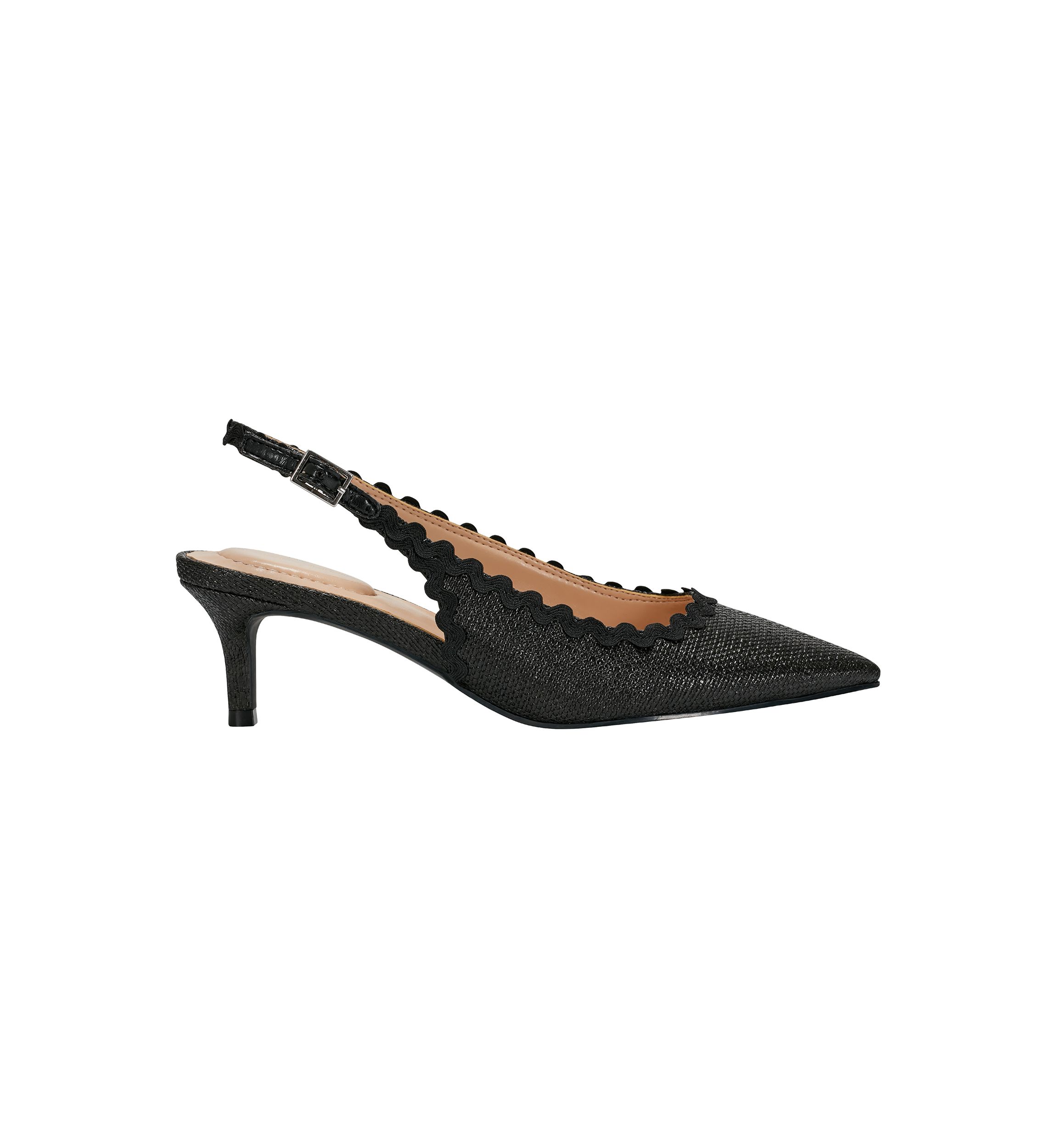 Nalba Straw Rickrack Trim Slingback Heels
