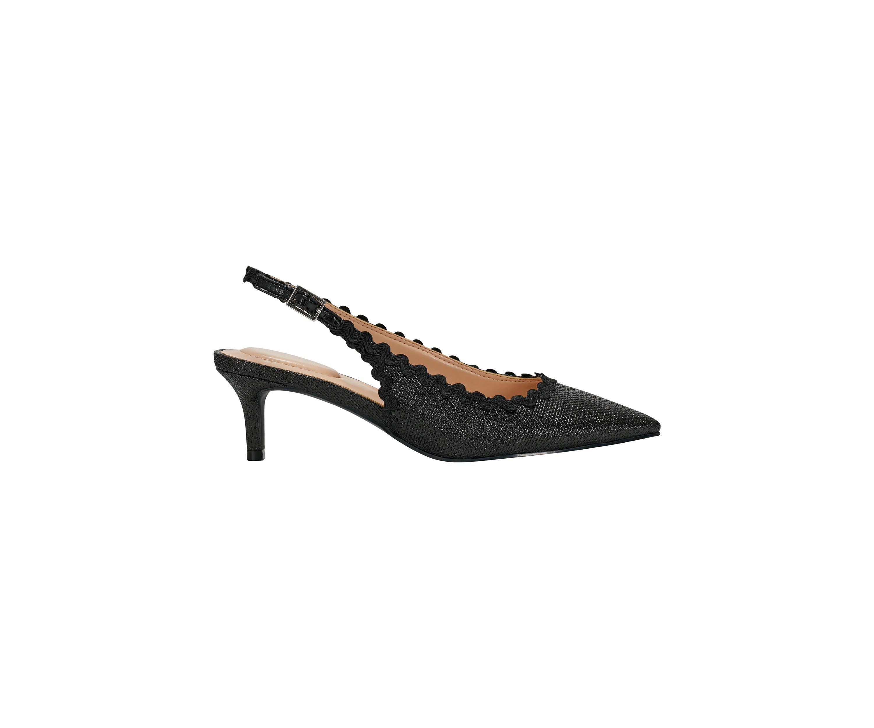 Nalba Straw Rickrack Trim Slingback Heels