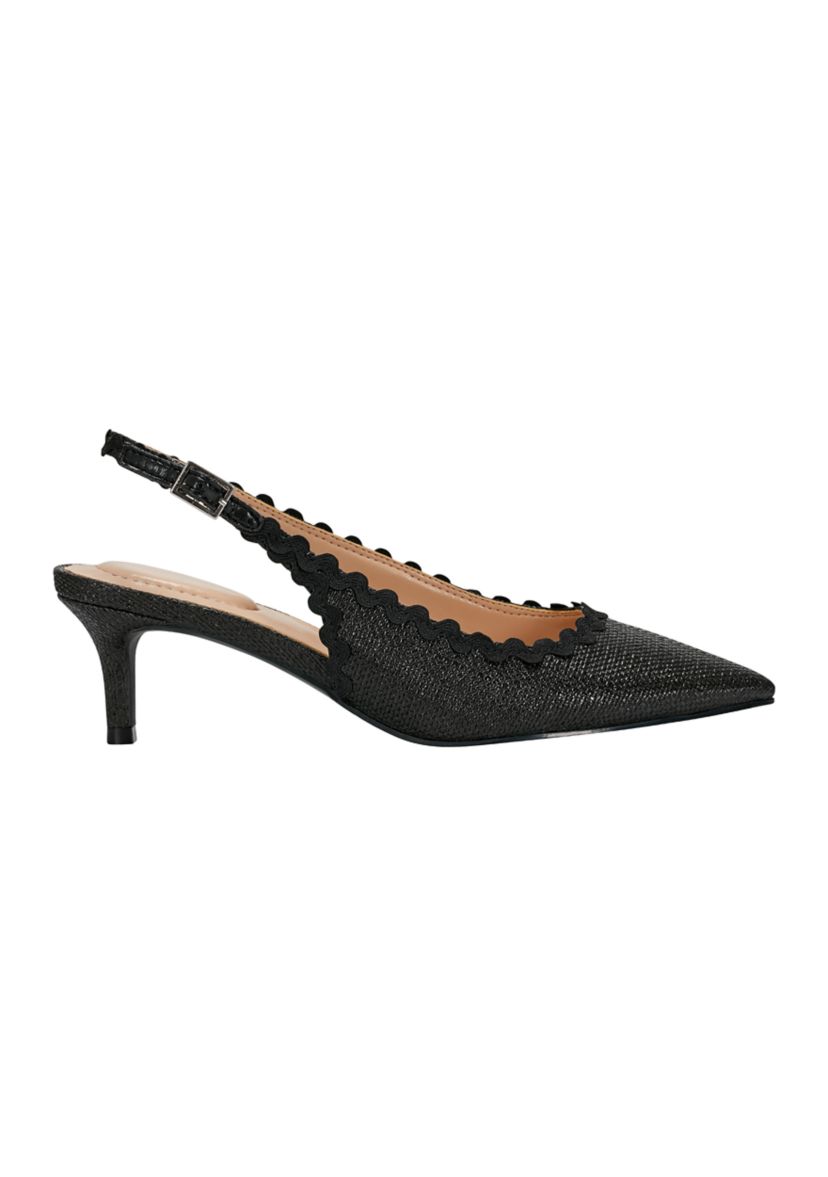 Nalba Straw Rickrack Trim Slingback Heels
