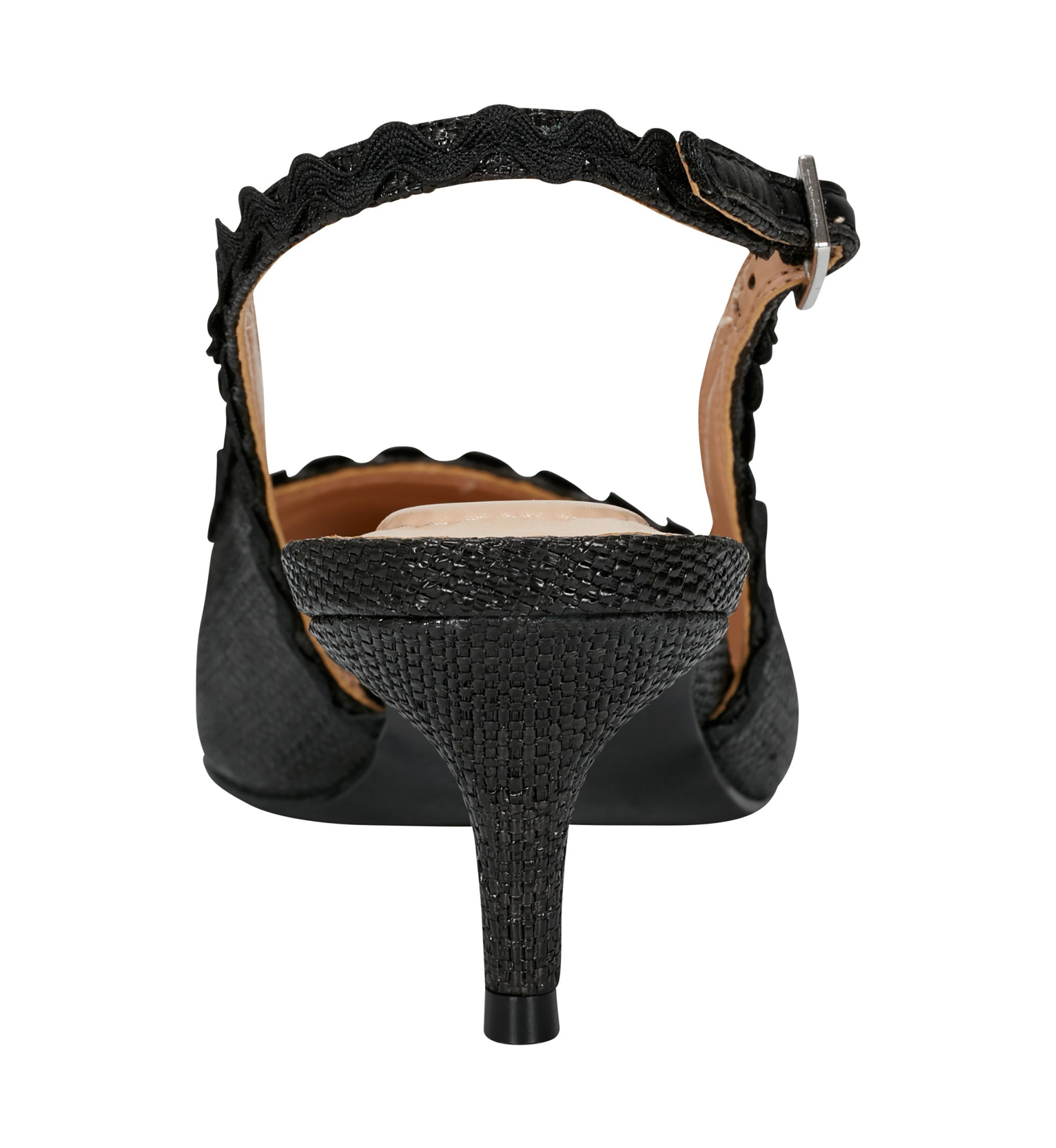 Nalba Straw Rickrack Trim Slingback Heels