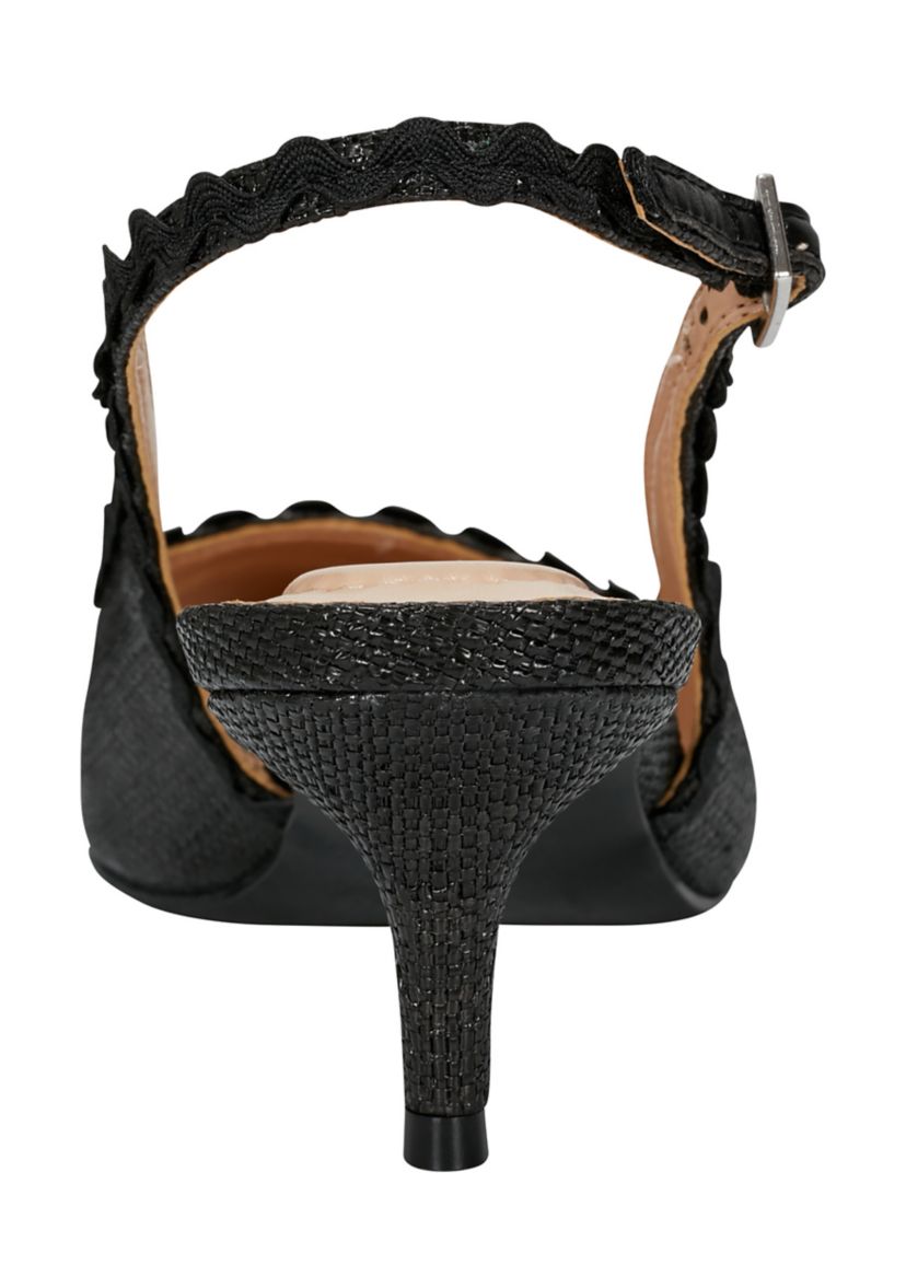 Nalba Straw Rickrack Trim Slingback Heels