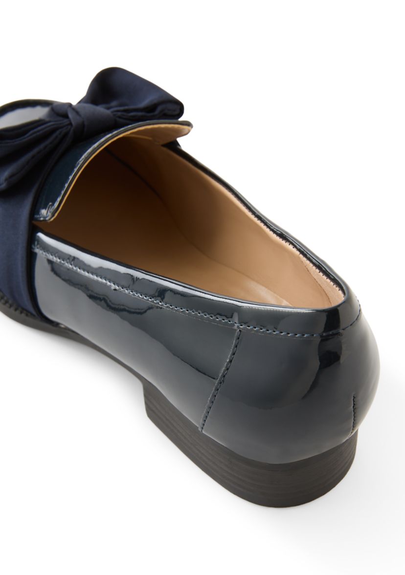 Lindio Bow Detail Block Heel Slip On Loafers