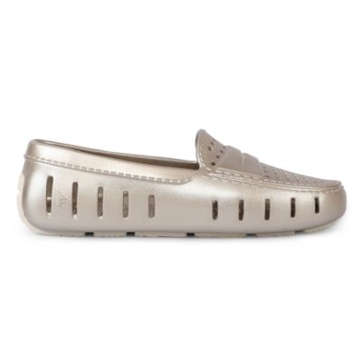 Floafers Women's Posh Driver Metallic Waterproof Loafer, White, 6M