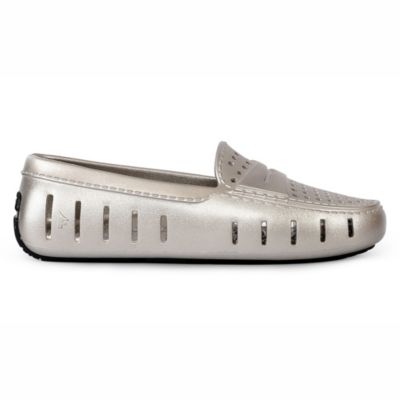 Floafers Women's Posh Driver Metallic Waterproof Loafer, Black, 6M