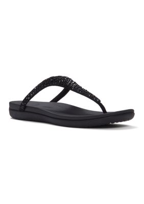 FitFlop Women's Solay Mixed Crystal Toe Post Sandals, Black, 11M