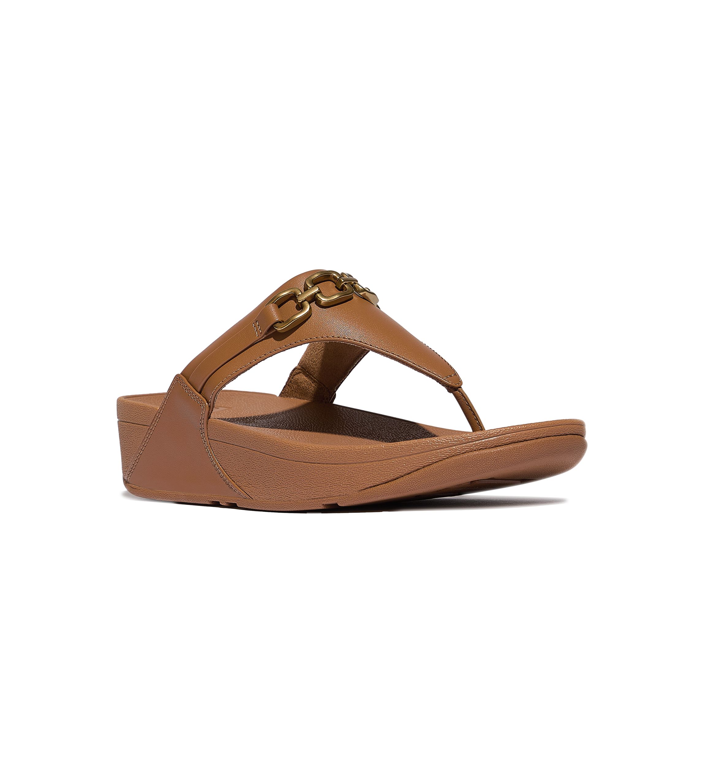 Lulu Square-Chain Leather Toe-Post Sandals 