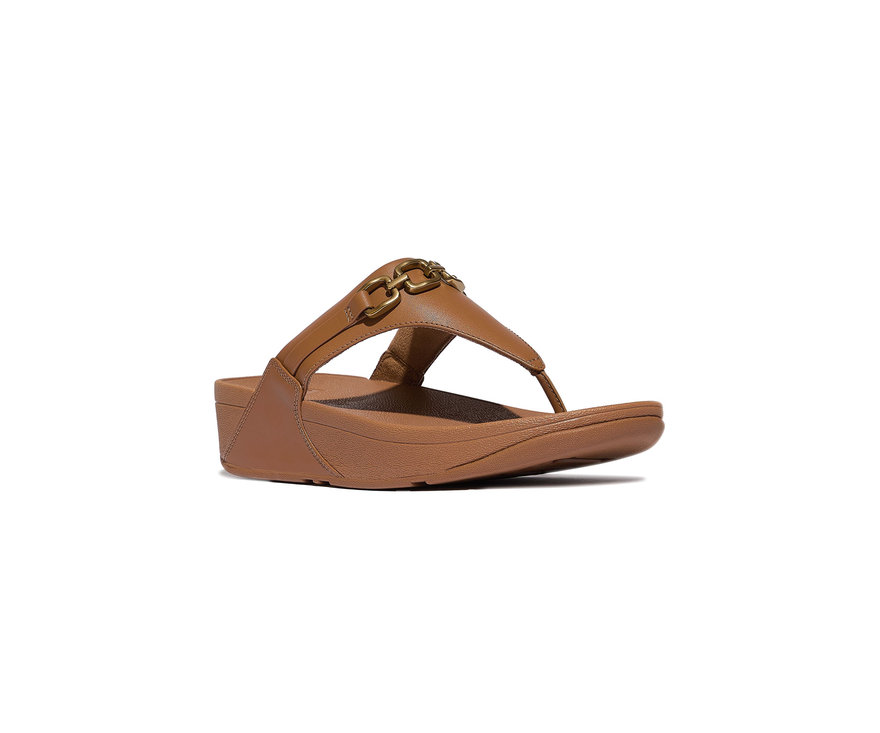 Lulu Square-Chain Leather Toe-Post Sandals 