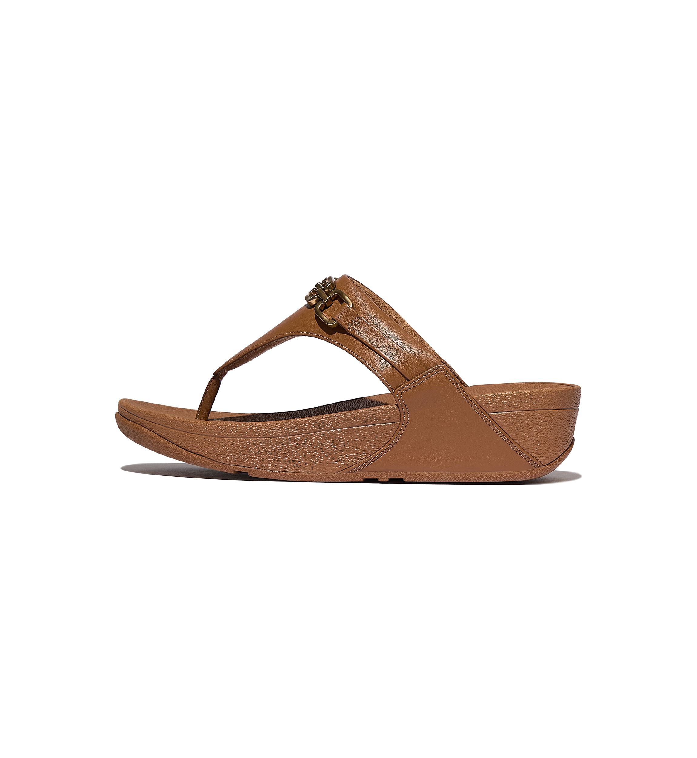 Lulu Square-Chain Leather Toe-Post Sandals 