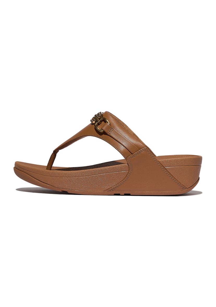 Lulu Square-Chain Leather Toe-Post Sandals 