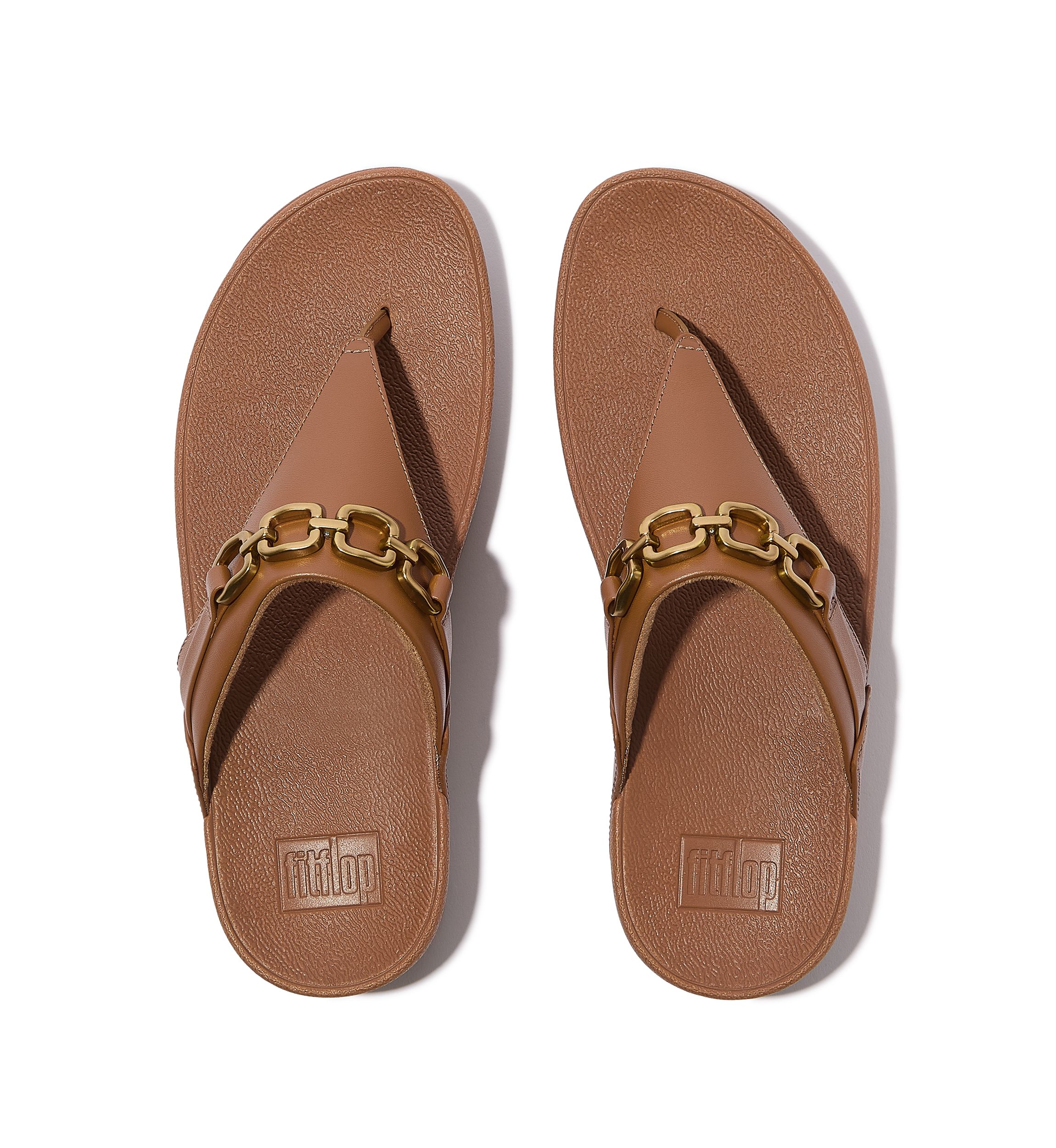 Lulu Square-Chain Leather Toe-Post Sandals 