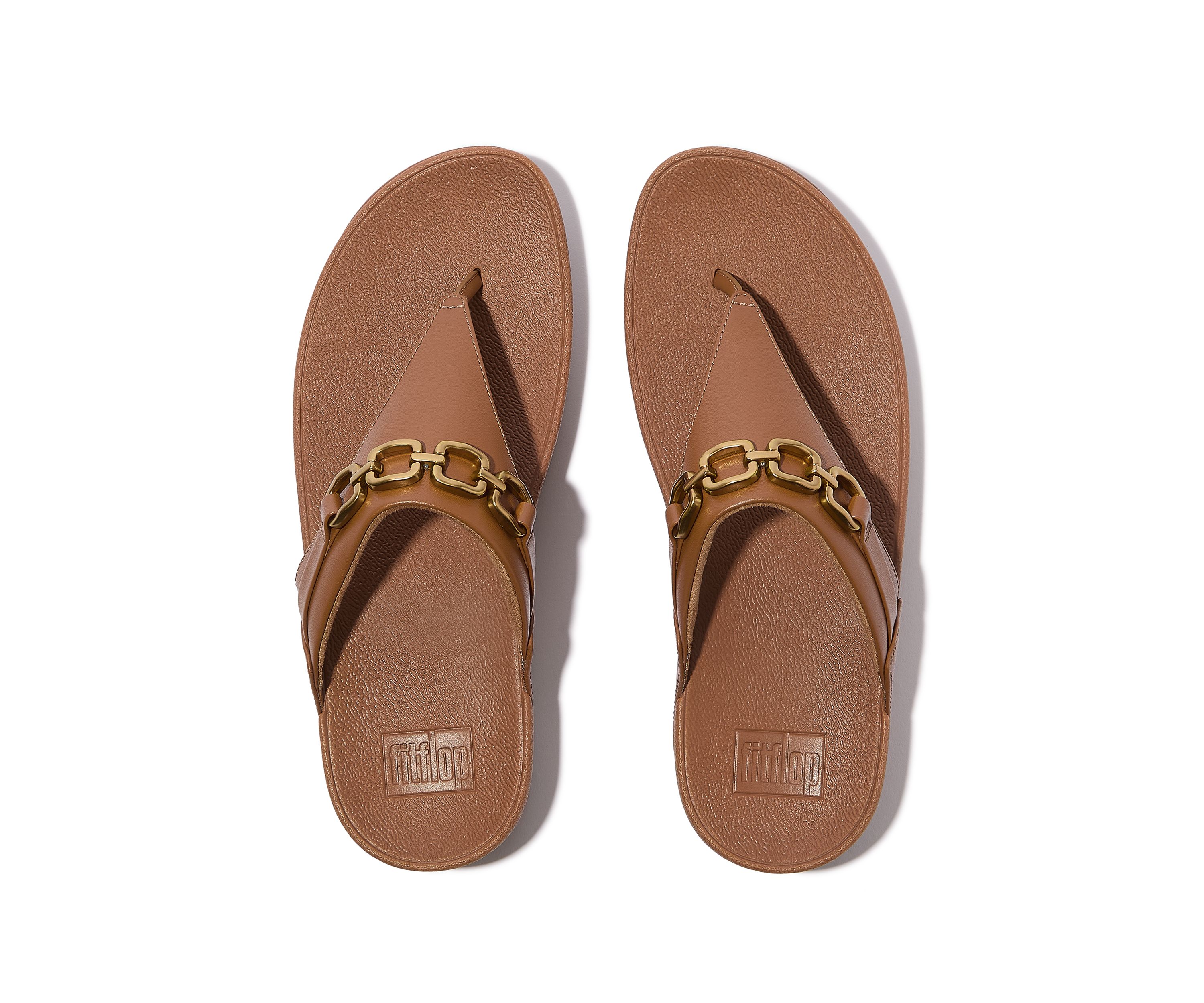 Lulu Square-Chain Leather Toe-Post Sandals 