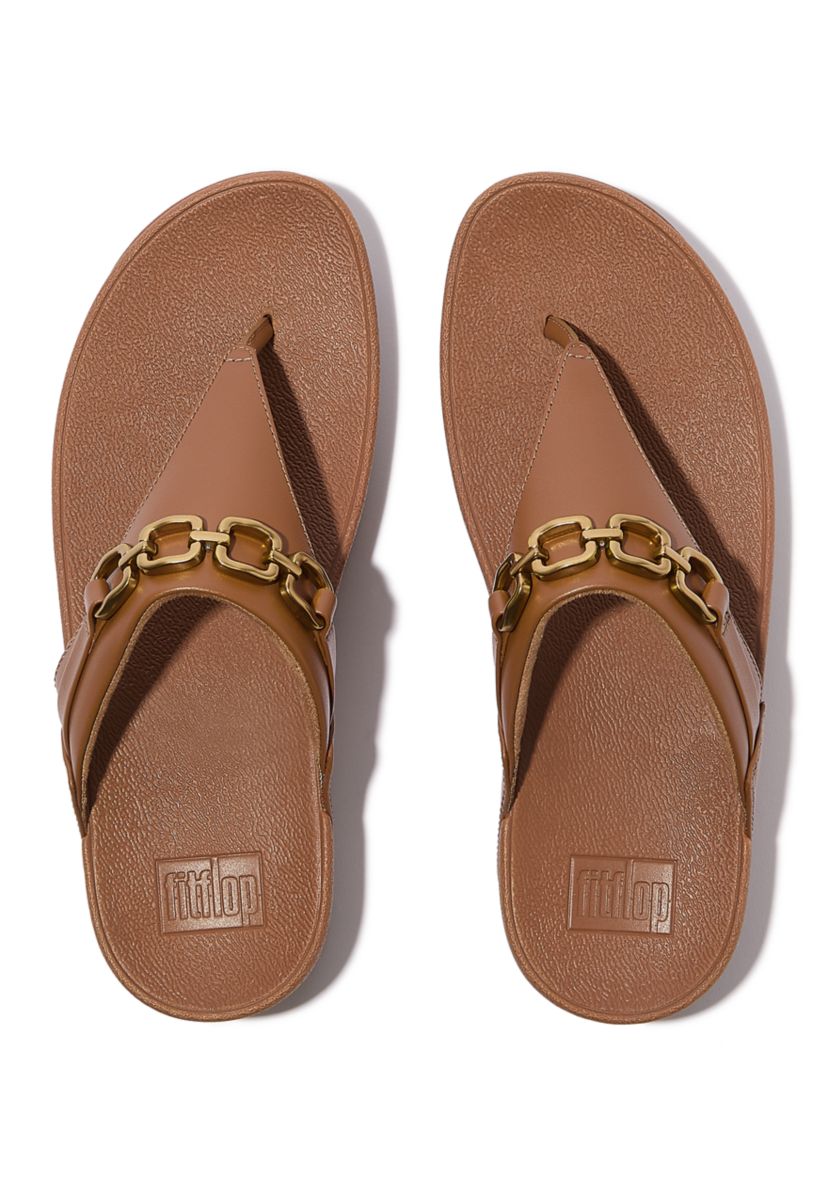 Lulu Square-Chain Leather Toe-Post Sandals 