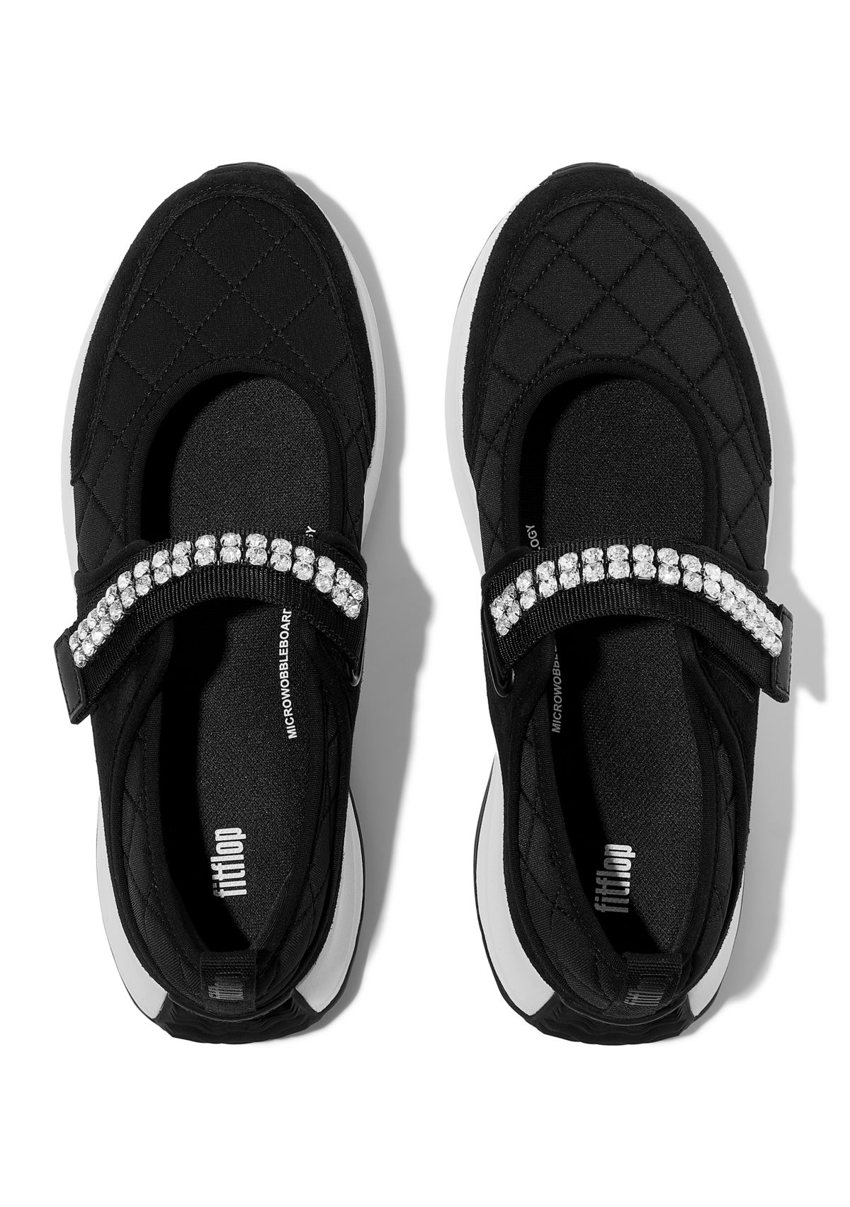 F-Mode Flow Crystal-strap Quilted Mary Janes