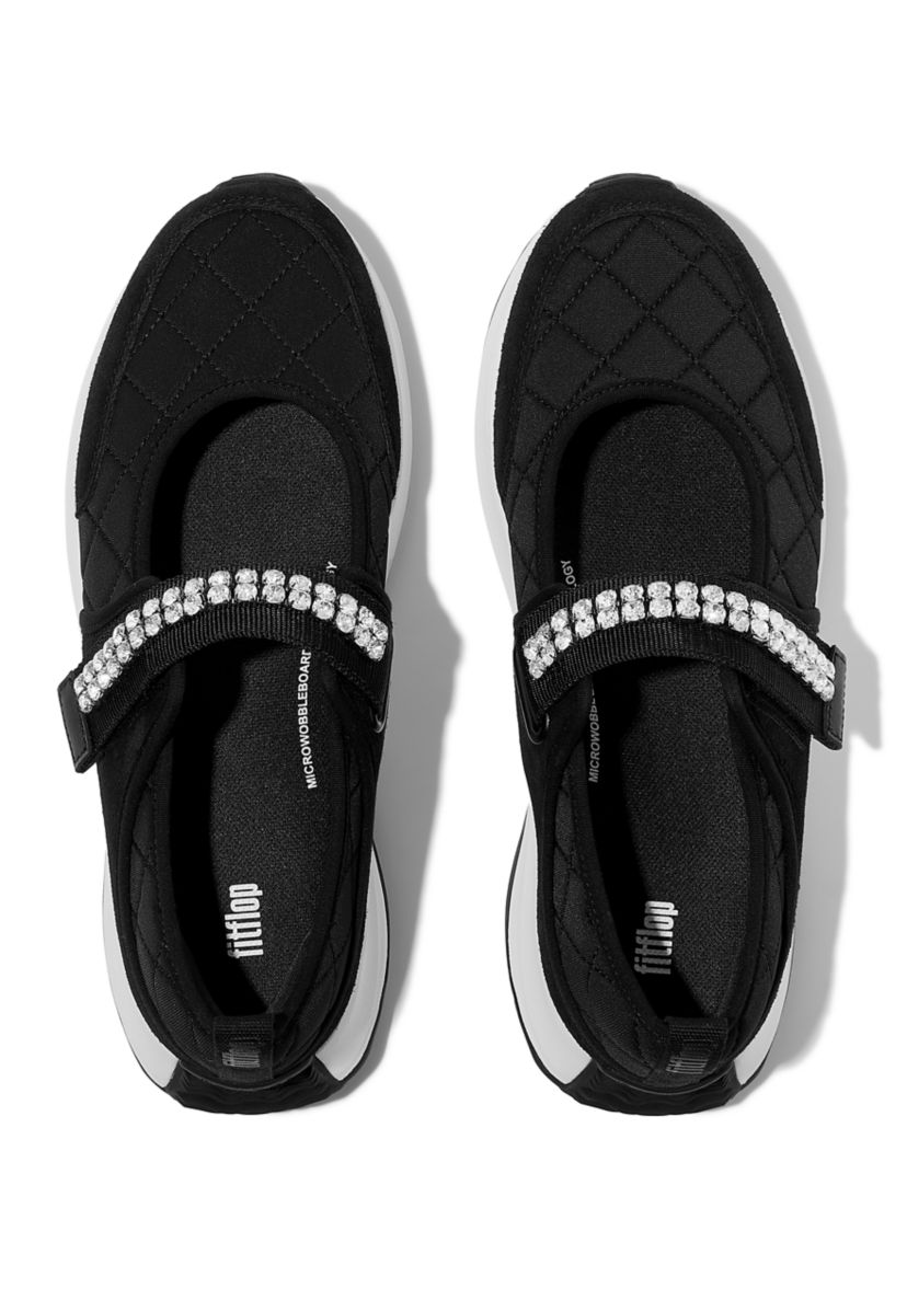 F-Mode Flow Crystal-strap Quilted Mary Janes