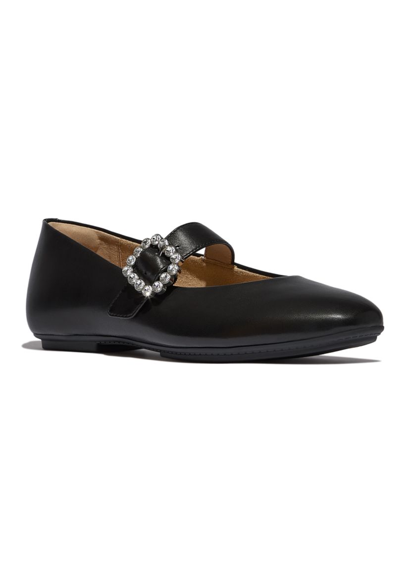 Delicato Crystal-Buckle Leather Mary Janes