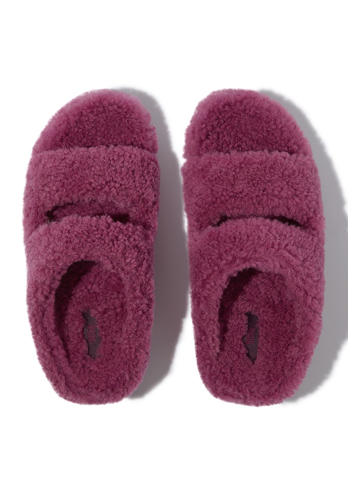 Shuv Curly-Shearling Two-Bar Slide Sandals