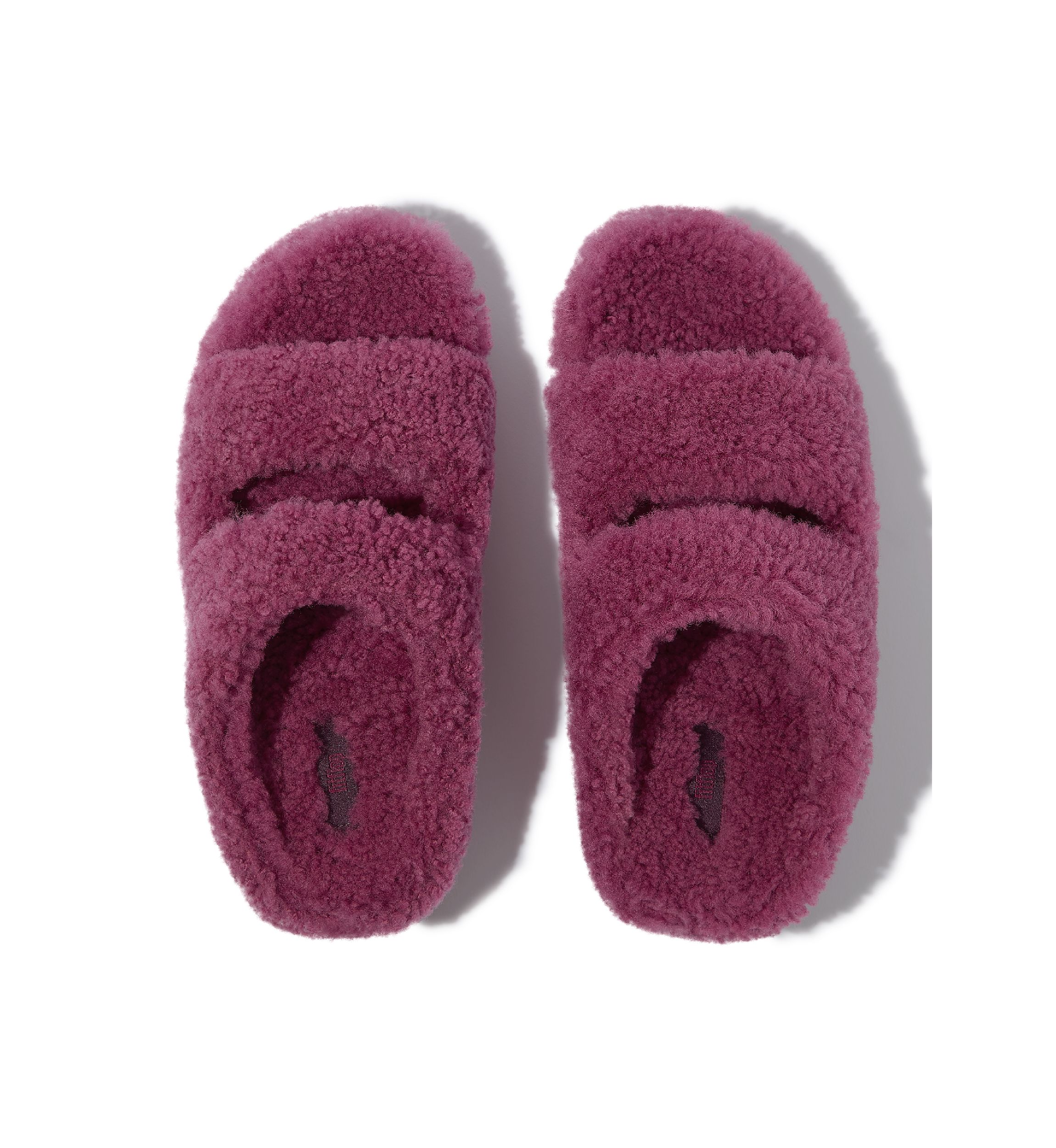 FitFlop Shuv Curly-Shearling Two-Bar Slide Sandals | Belk