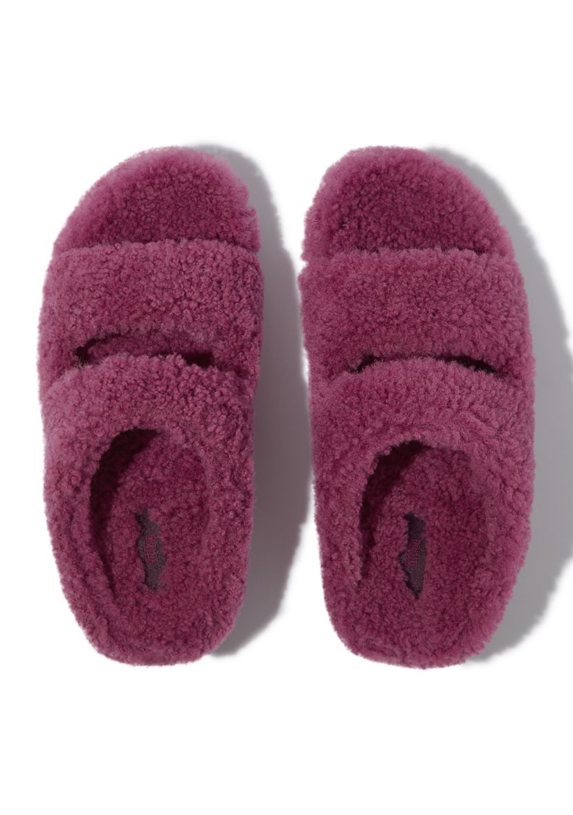 Shuv Curly-Shearling Two-Bar Slide Sandals