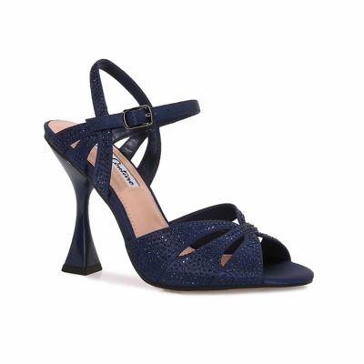Lady Couture Women's Trisha Ankle Strap Micro Rhinestones Metallic Heel Sandal, Navy Blue, 13M