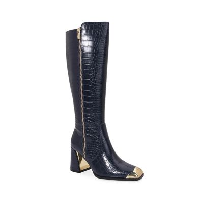 Ninety Union Women's Lux Knee Length Croco Boot, Navy Blue, 9M