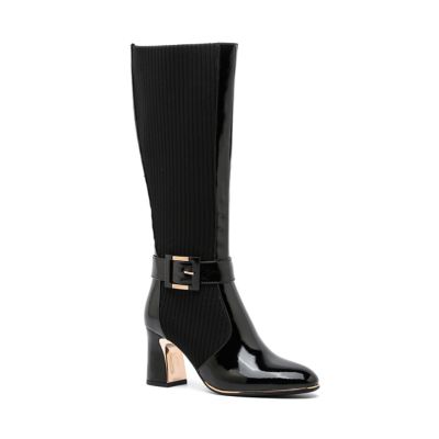 Ninety Union Tara Knee High Stretch Knit Block Heel Buckle Boot, Black, 8M