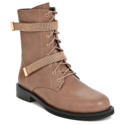 Ninety Union Women's Buffalo Combat Boot With 2 Rhinestone Straps