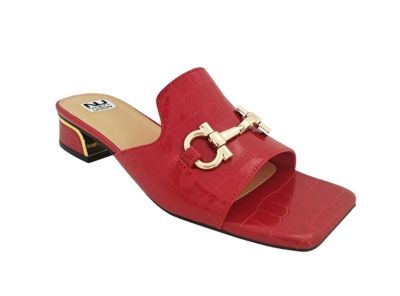 Ninety Union Women's Expo Open Toe Metal Trim Heel Slide, Red, 8M