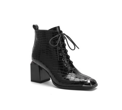 Ninety Union Women's Fantastic Croc Patent Lace-Up Bootie, Black, 13M