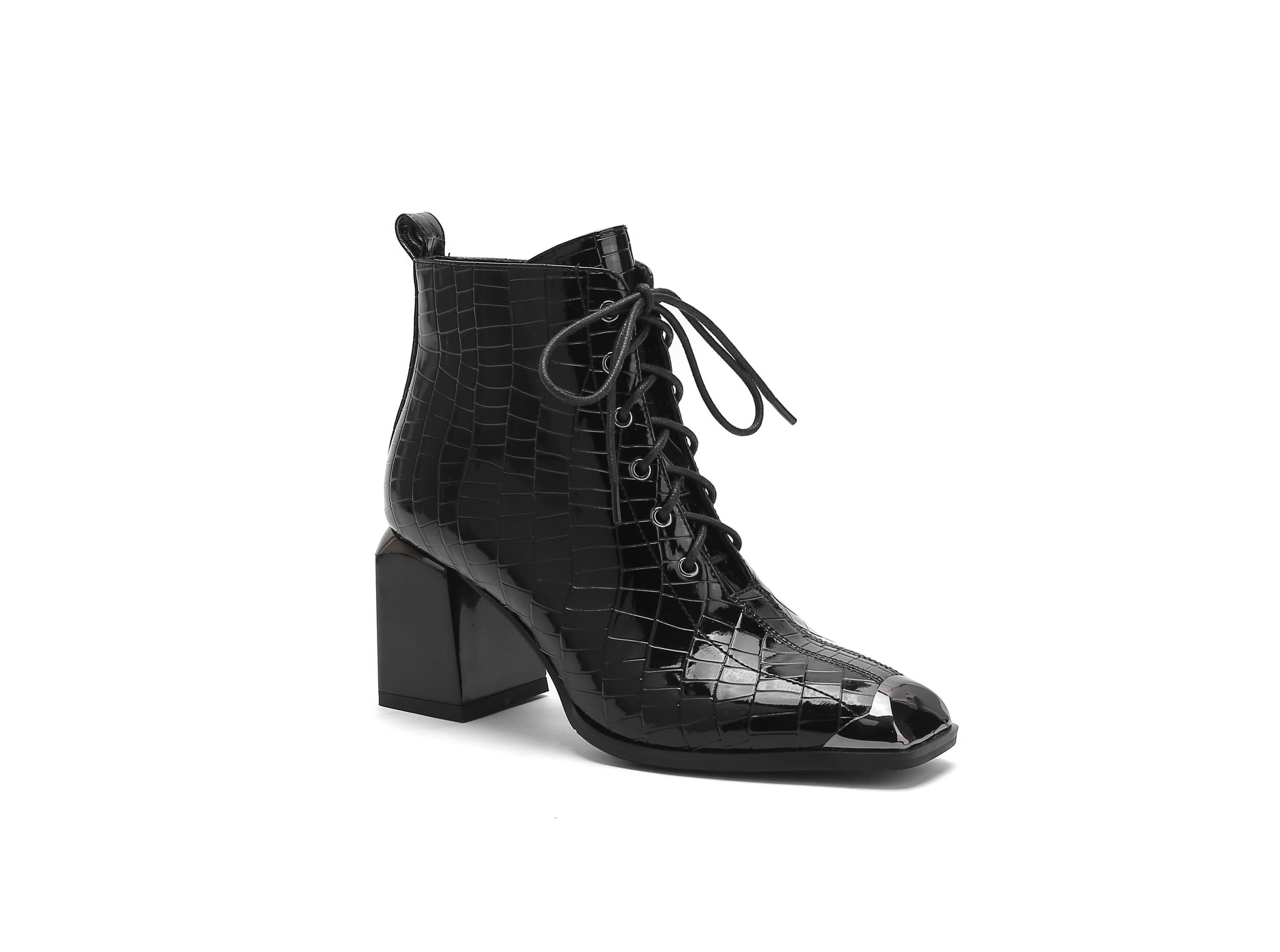 Fantastic, Croc Patent Lace-Up Bootie