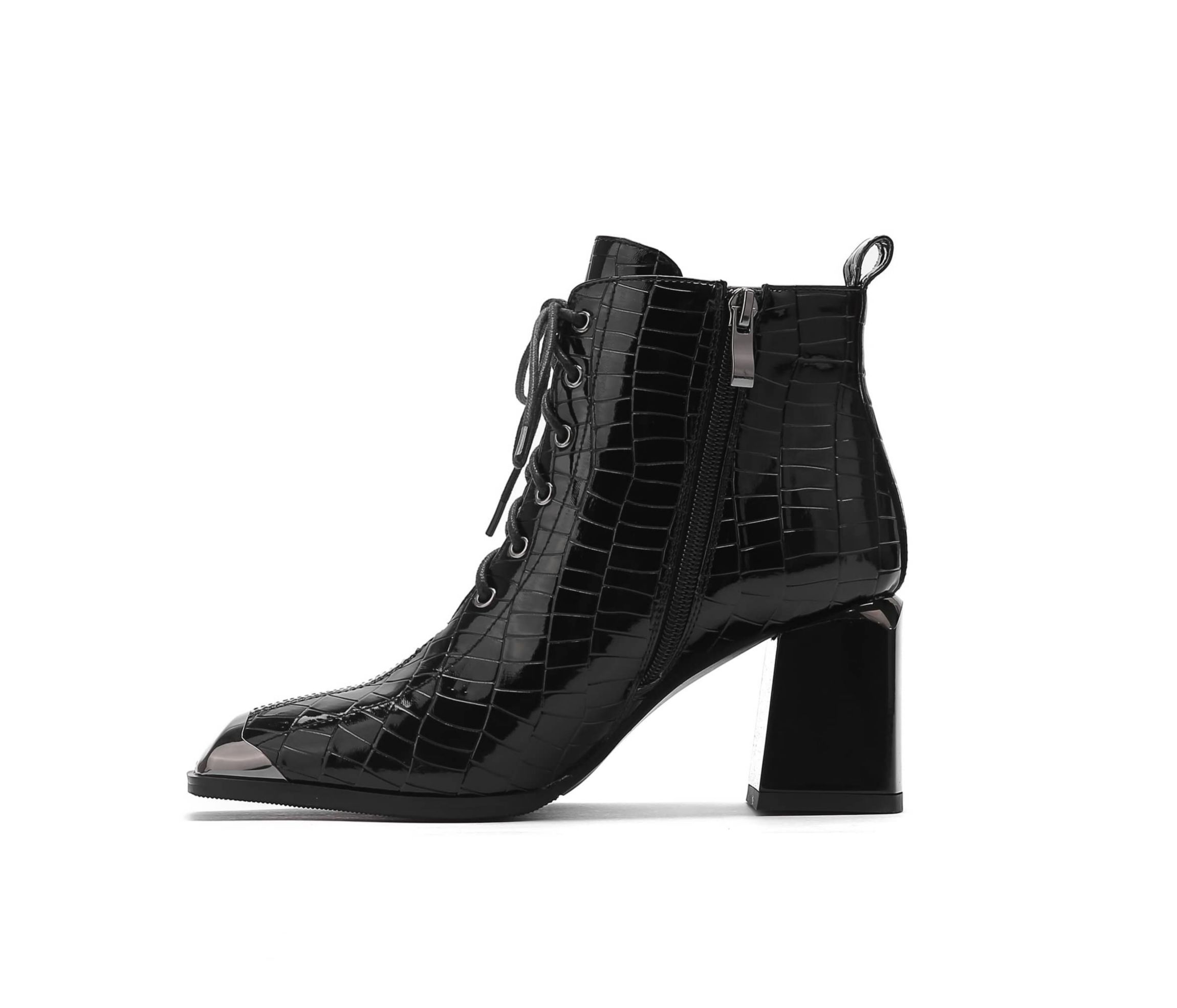 Fantastic, Croc Patent Lace-Up Bootie